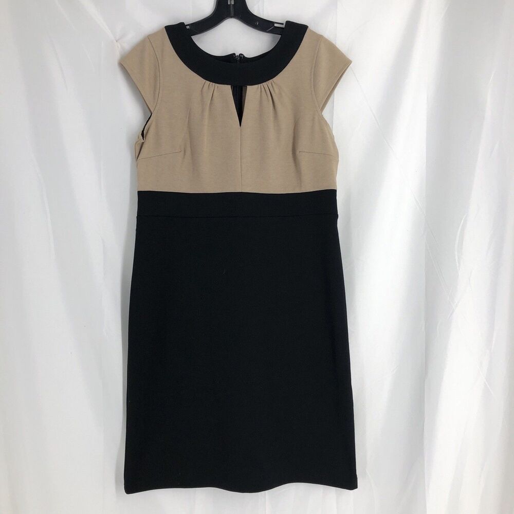Merona Cap Sleeve Sheath Pencil Dress Women's Sz 12 Tan Black Business School